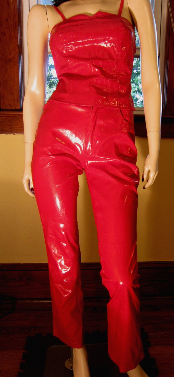 vinyl pants red