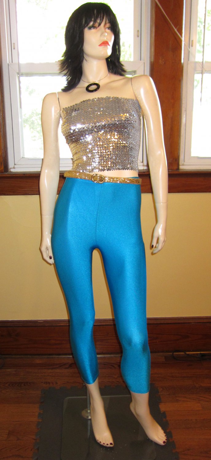 Ultimate Disco Diva Vintage 80s Electric Blue Skinny Spandex Pants