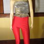 Ultimate Disco Diva Vintage 80s Lipstick Red Skinny Spandex Pants Leggings skin tight glam XL