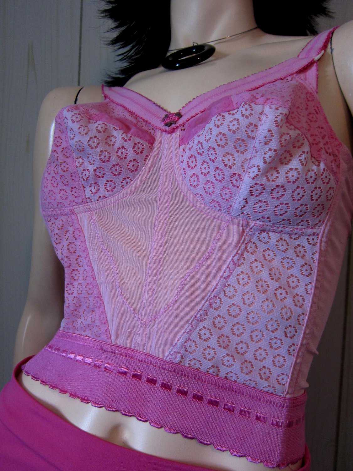 Vintage Sweet Girly Pink Perky Pinup Lacey Bustier Bra Top OOAK Sz 34B