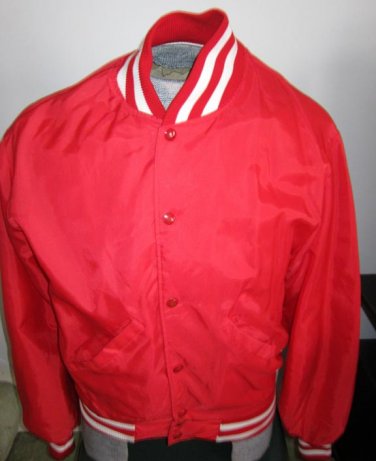 Vintage 70s Red Sporty Mens Old School Varsity Sports Team Nylon Jacket  DeLong Sz M.