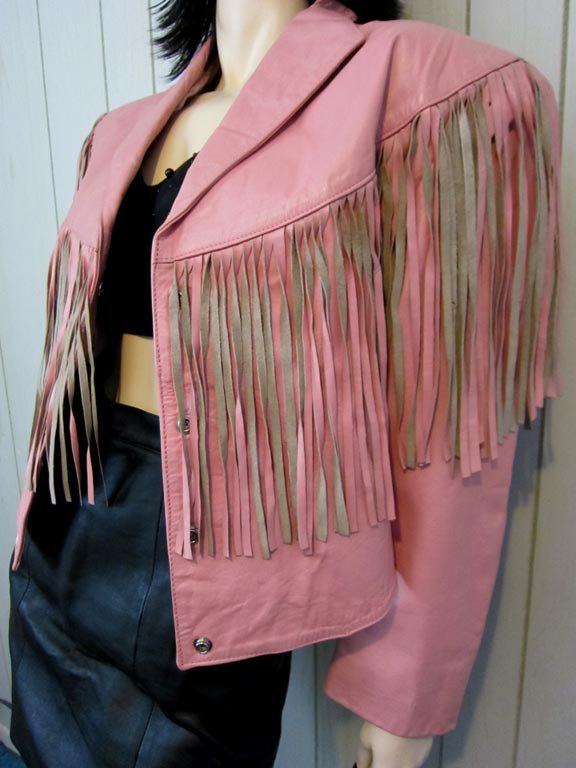 Ultimate 80s Biker Vintage Pink Fringe Western Rocker Girl Ultimate 80s Biker Vintage Pink Fringe Western Rocker Girl Leather Jacket El Venado S M