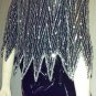 Ultimate GLITZY GLAM Vintage Silver Sequin FLAME Hem Beaded Silk DISCO PARTY Top S/M 70s 80s