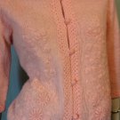 Vintage 50s Hand Decorated Hand Loomed Fully Fashioned Acrylic Cardigan Sweater Coral Peach M