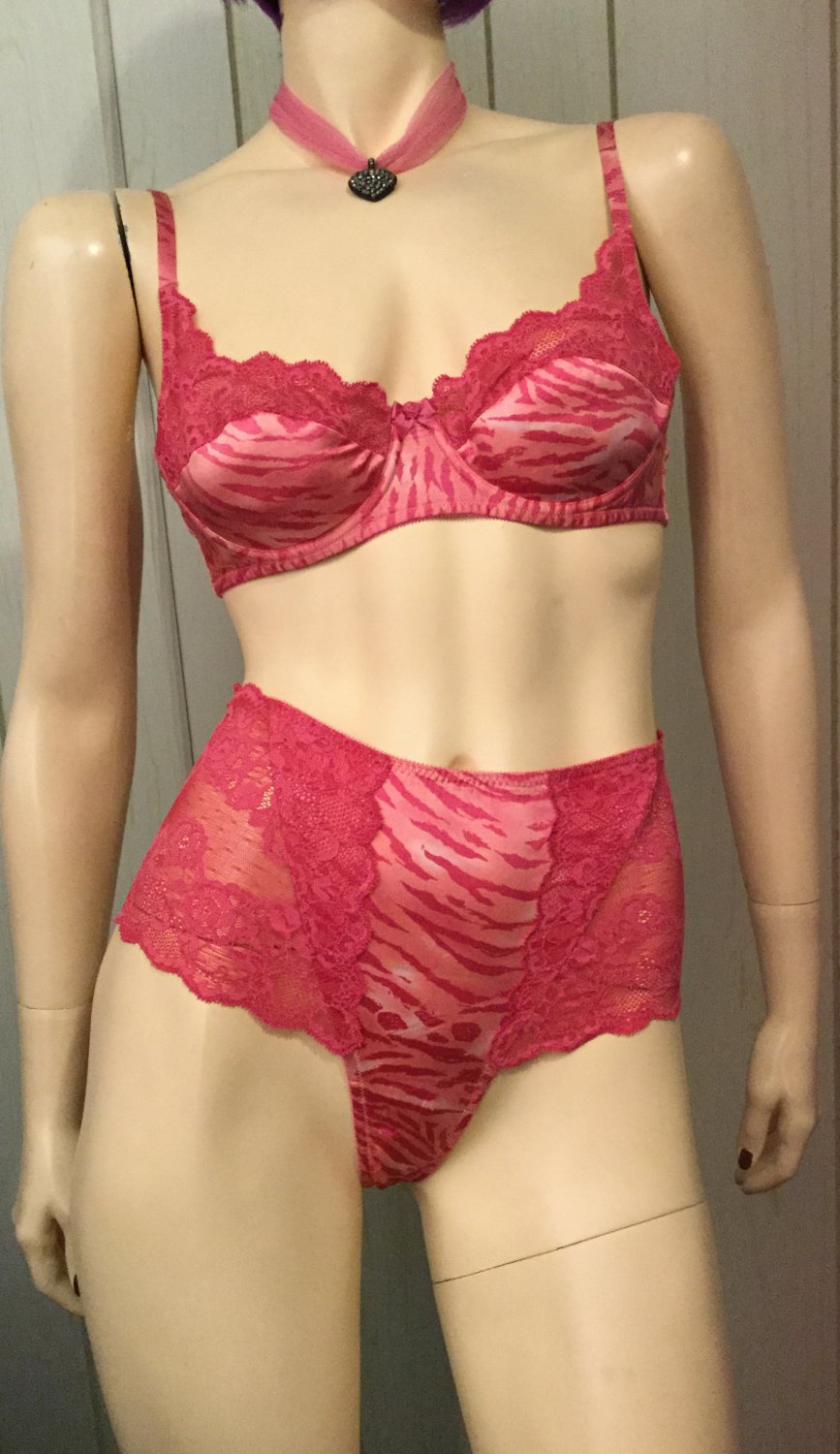 Vintage Y2k Victorias Secret Pink Zebra Print Lacy Silk Bra And Hipster Panty Set 34bs Nwot 1590