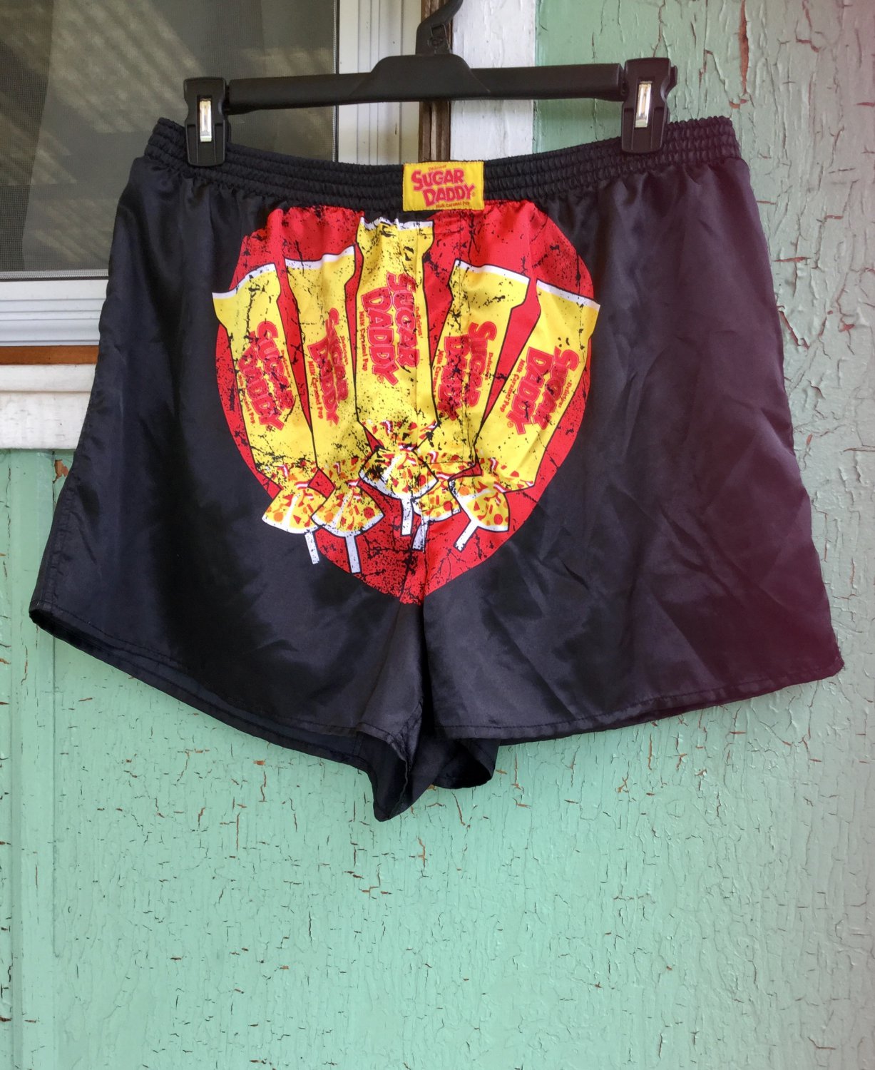 SUGAR DADDY Retro Candy Men's Novelty Black Satin Boxer Shorts XXL