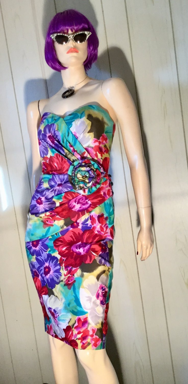 Vintage 80s BOMBSHELL BB Collections Watercolor Floral Party Pencil ...