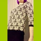 Vintage 60s Tiki Tribal Print Silver Glittery Sparkle Lurex Sweater Top  S/M