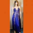 Vintage 70s Val Mode Dreamy Sapphire Blue Ultimate Glamour Lacy Long Nylon Nightgown S