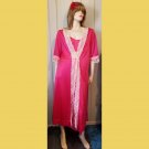Vintage 70s Sexy Glam Pink Nylon Lacey Peignoir Maxi Nightgown & Robe Set Sz S Vintage 70s Sexy Glam Pink Nylon Lacey Peignoir Maxi Nightgown & Robe Set Sz S