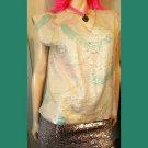 Vintage 80s Nolan Miller Dynasty Collection Pastel Abstract Shimmery Sequin Shell Top SZ 14