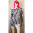 Vintage 80s Beaded Metallic Silver Shimmer Acrylic Knit Sweater Top S/M