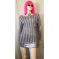 Vintage 80s Beaded Metallic Silver Shimmer Acrylic Knit Sweater Top S/M