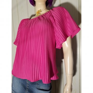 HOT ELECTRIC PINK 70's BOHO DISCO TOP Crystal Pleat Angel Slvs NWT