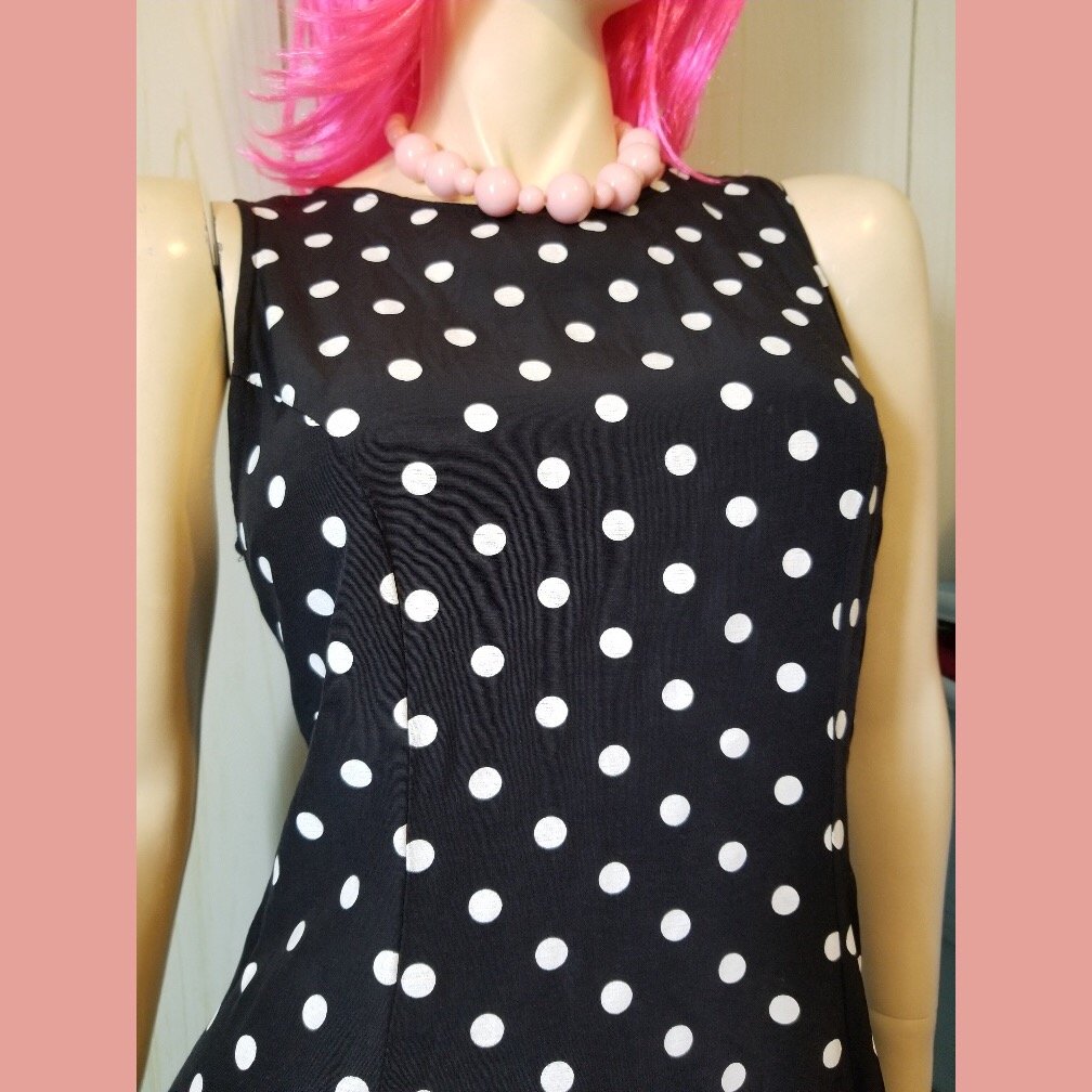 Vintage 90s MY MICHELLE Polka Dot Pinup Fit & Flare Mini Dress Size S