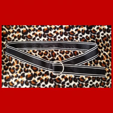 Vintage 80s Black & White Stripes Fabric Adjustable Cinch Belt