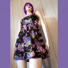 Retro Boho Mod Lolita Black Multi Floral Babydoll Mini Dress S/XS Retro Boho Mod Lolita Black Multi Floral Babydoll Mini Dress S/XS