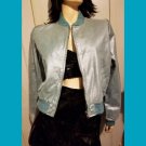 Vintage 80s 90s KOOL AQUA Blue Metallic Leather Bomber Jacket NOS XL