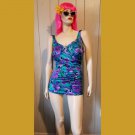 Vintage 70s Beach Bombshell ROXANNE Pin Up One Piece Purple Floral Swimsuit Bathing Suit 16/38D