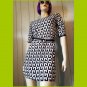 Retro MOD Black & White Funky Abstract OP-ART Print Mini Dress Shirtdress Size S