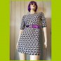 Retro MOD Black & White Funky Abstract OP-ART Print Mini Dress Shirtdress Size S