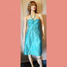 Vintage 90s Glam Aqua Blue Shimmery Silk Strapless Formal Bridal Party Dress Size 6