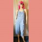 Vintage 90s Embroidered Cats Blue Denim Capri Jumper Overalls Size L