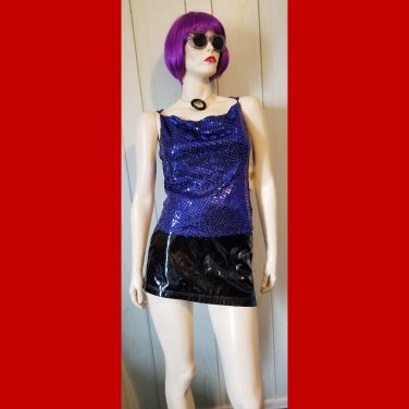 Vintage Y2K Sparkly Blue Sequin DISCO Glam Party Top NWT M JRS