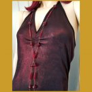 Vintage 90s Sexy Goth Deepest Red Wine Shimmery Metallic Halter Dress L JRS/Ladies S