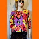 Retro MOD NEON Flower Power Button down Cardigan Sweater Top