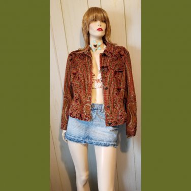 Vintage 90s does 60s Groovy Psychedelic Paisley Print Corduroy Button down Jacket L