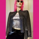 Vintage 70s DISCO GLAM Sheer Sparkly Metallic Silver Party Jacket SZ M
