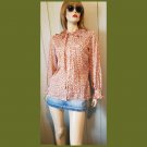 Vintage early 80s GLORIA VANDERBILT Tie Neck Ruffle Floral Print Button down Designer Blouse M/L