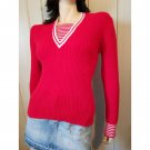 Vintage 70s Rockabilly Nautical Anchor Red Stripes Cherry Red Acrylic Knit Sweater Size L Vintage 70s Rockabilly Nautical Anchor Red Stripes Cherry Red Acrylic Knit Sweater Size L