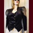 Vintage 80s Gothic Vamp Black Velvet & Metallic Gold Lace Button-down Jacket Top S Vintage 80s Gothic Vamp Black Velvet & Metallic Gold Lace Button-down Jacket Top S