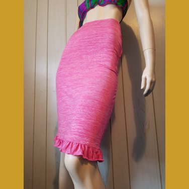VTG Buffalo David Bitton High Waisted Pink Ruffle Bodycon Pencil Skirt S/M