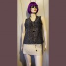 Vintage 70s MOD Disco Glam Silver Metallic Shimmery Glitter Lurex Shell Top M