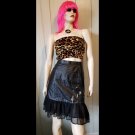 Vintage 80s Punk Rock Sheer Ruffle Hem Black Leather Skirt SZ S