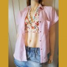 Vintage 80s Pink Pinstriped Seersucker Button down Top Size M