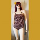 Jaclyn Smith RETRO GLAM Curvy Pinup Style Glittery Leopard Print One Piece Sexy Swimsuit  SZ 14