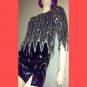 Ultimate GLITZY GLAM Vintage Silver Sequin FLAME Hem Beaded Silk DISCO PARTY Top S/M 70s 80s