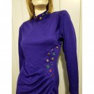 Disco Glam VTG 80s BLING Gemstone Embellished Bodycon Sexy Knit Pencil Dress S/XS