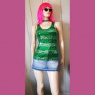 VTG 90s Lime GREEN Sequins BLING Flashy Tank Top L JRS