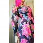 Vintage 70s Psychedelic MOD Neon Flower-Power Chiffon Maxi Dress Gown S