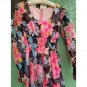 Vintage 70s Psychedelic MOD Neon Flower-Power Chiffon Maxi Dress Gown S