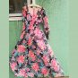 Vintage 70s Psychedelic MOD Neon Flower-Power Chiffon Maxi Dress Gown S