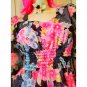 Vintage 70s Psychedelic MOD Neon Flower-Power Chiffon Maxi Dress Gown S