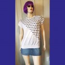 Vintage 80s Sporty White & Black Funky Geometric Print Top Size S