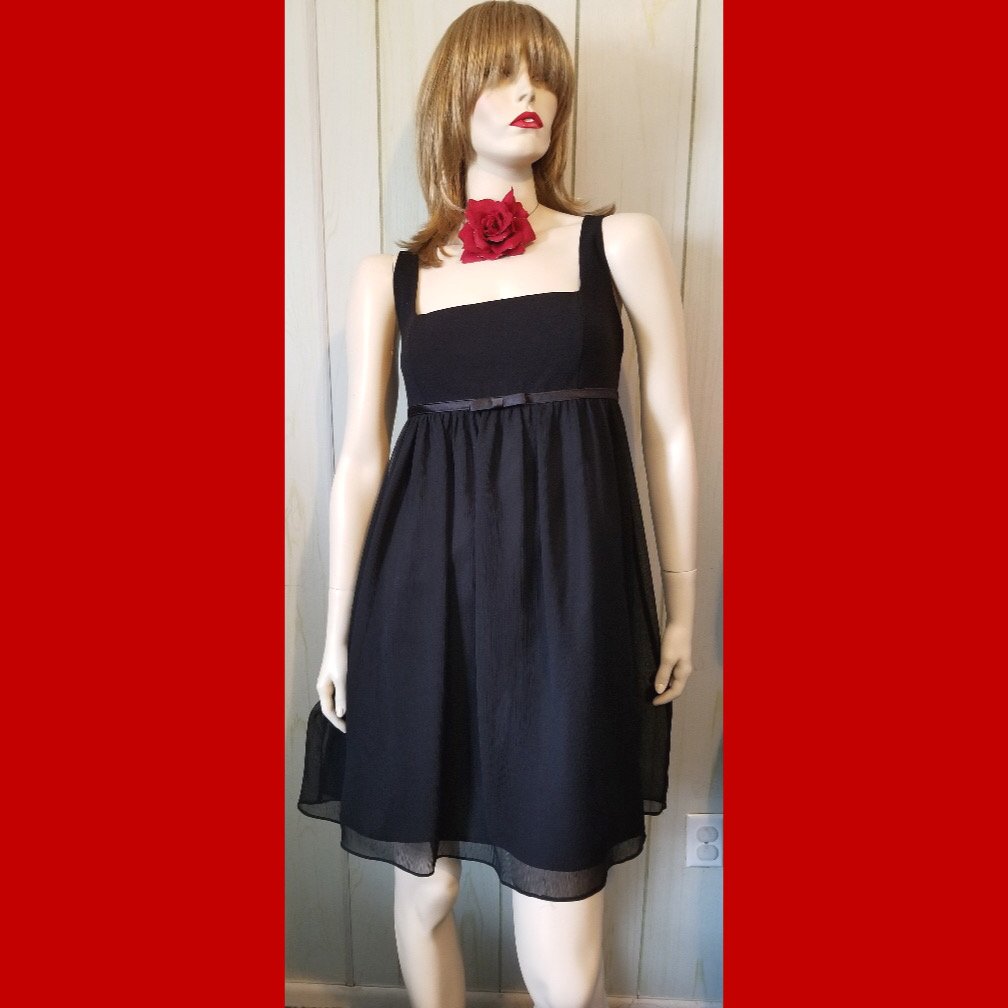 Retro Goth Gal Sheer Black Chiffon Overlay Babydoll Party Mini Dress SZ 10