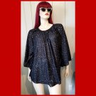 Vintage 70s Goth Bat-Girl Black w/Silver Glitter Polka Dots Batwing Party Top! L/XL